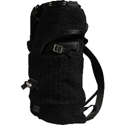 Black Tricot Wool Blend Duffel Backpack Travel Borse Bag