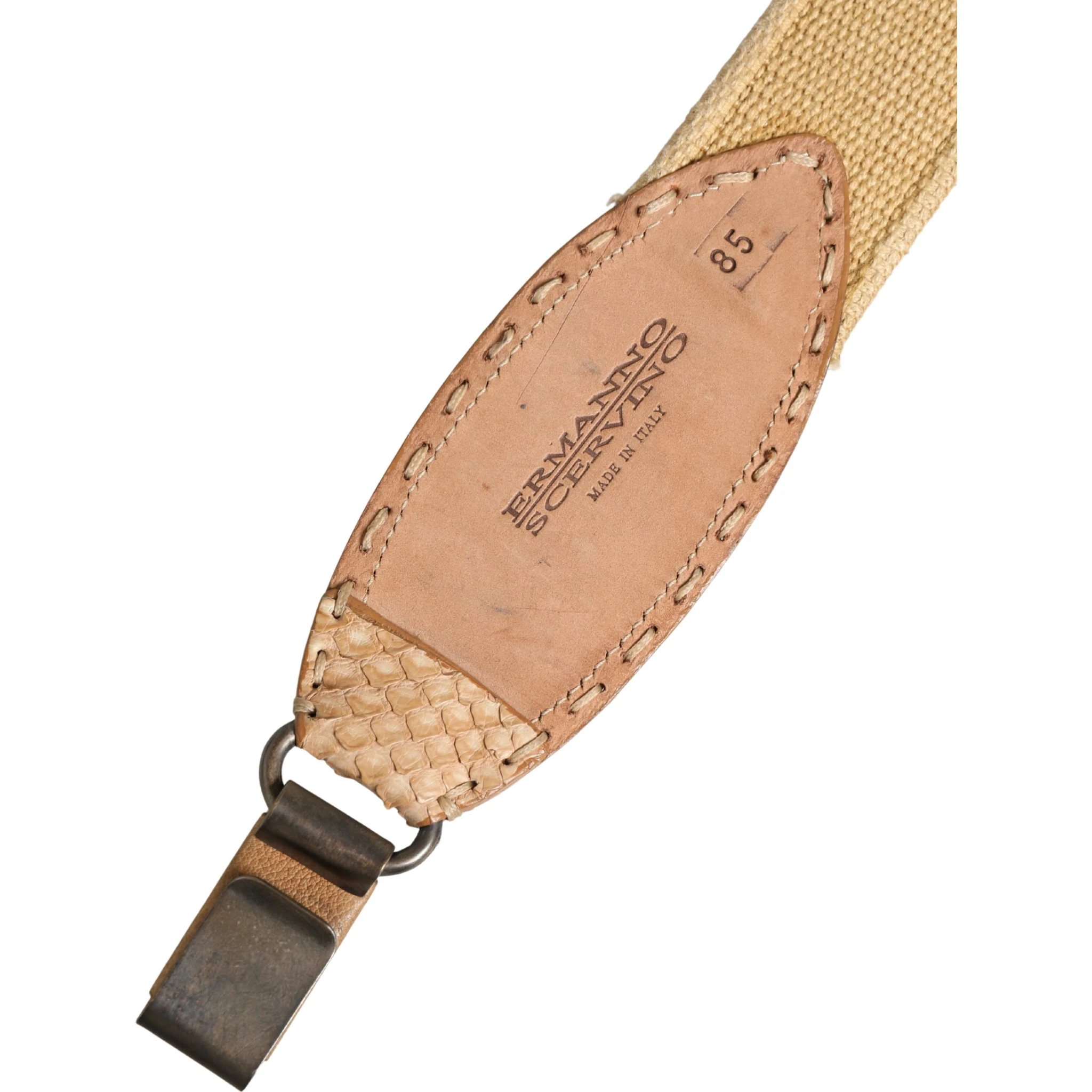 Beige Canvas Embellished Metal Buckle Belt