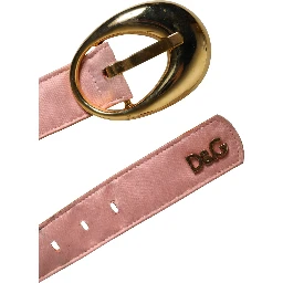 Pink Satin Leather Oval Metal Buckle Belt