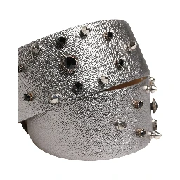 Silver Leather Crystal Metal Buckle Belt