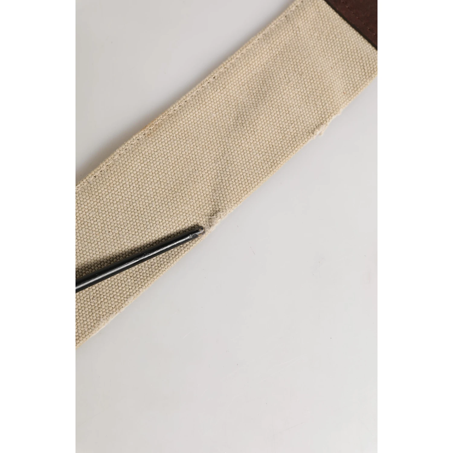 Beige Brown Leather Canvas Metal Buckle Belt