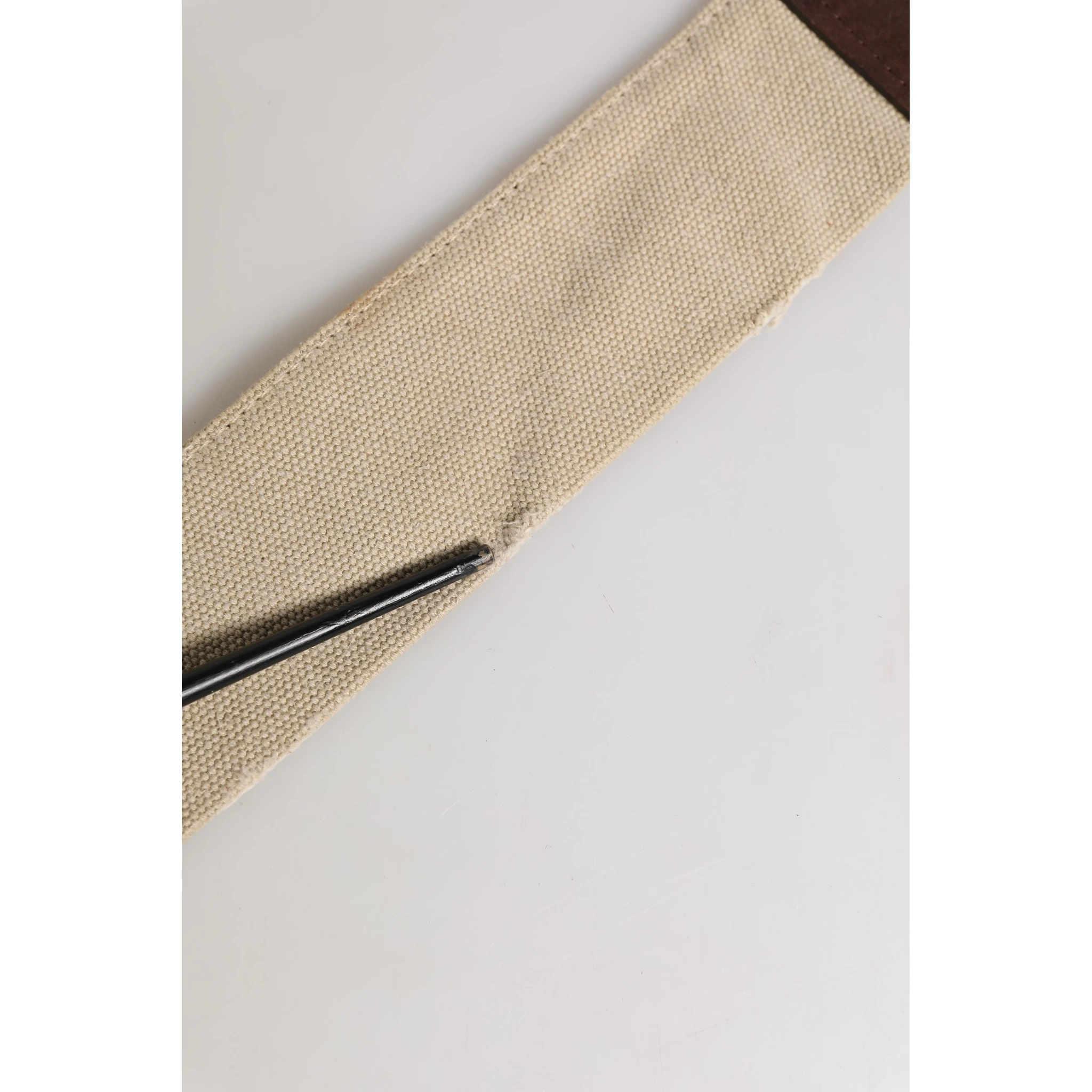 Beige Brown Leather Canvas Metal Buckle Belt