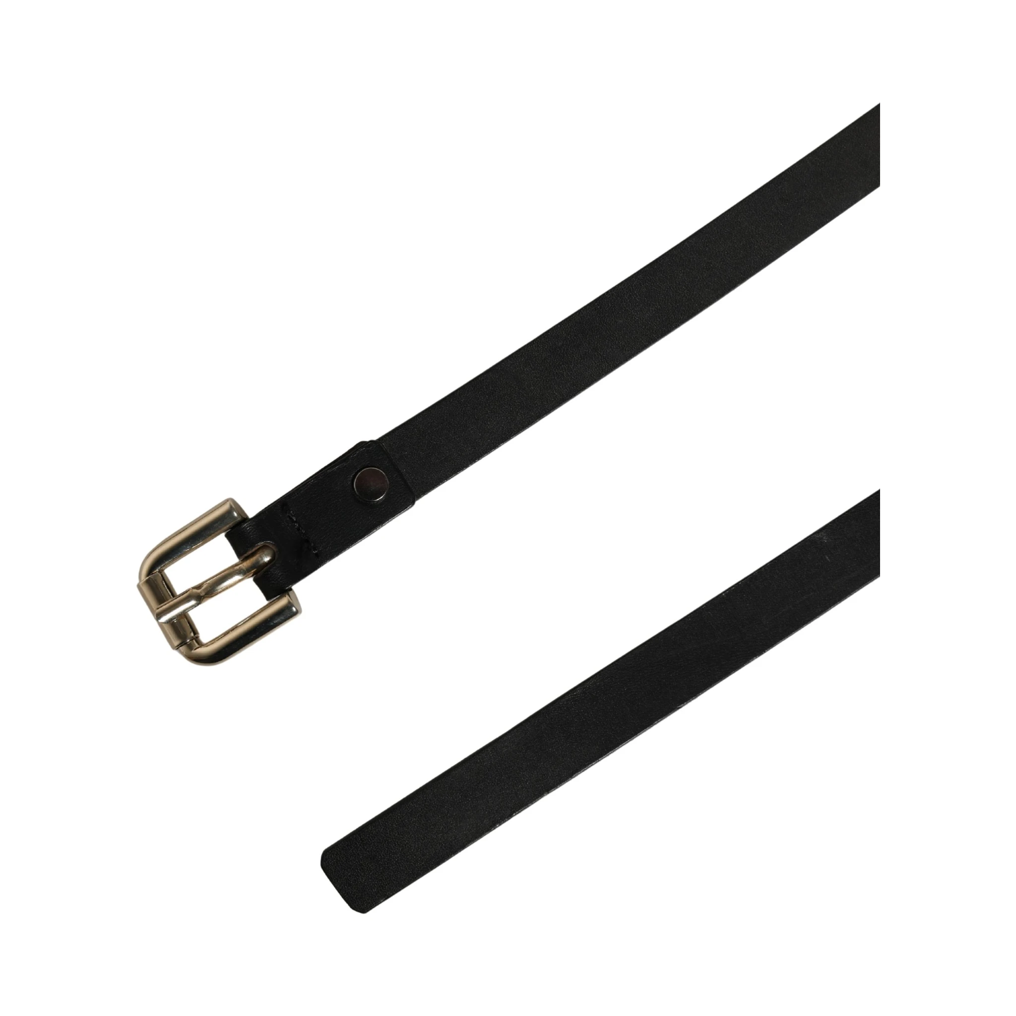 Black Leather Slim Gold Tone Buckle Waist Men Belt