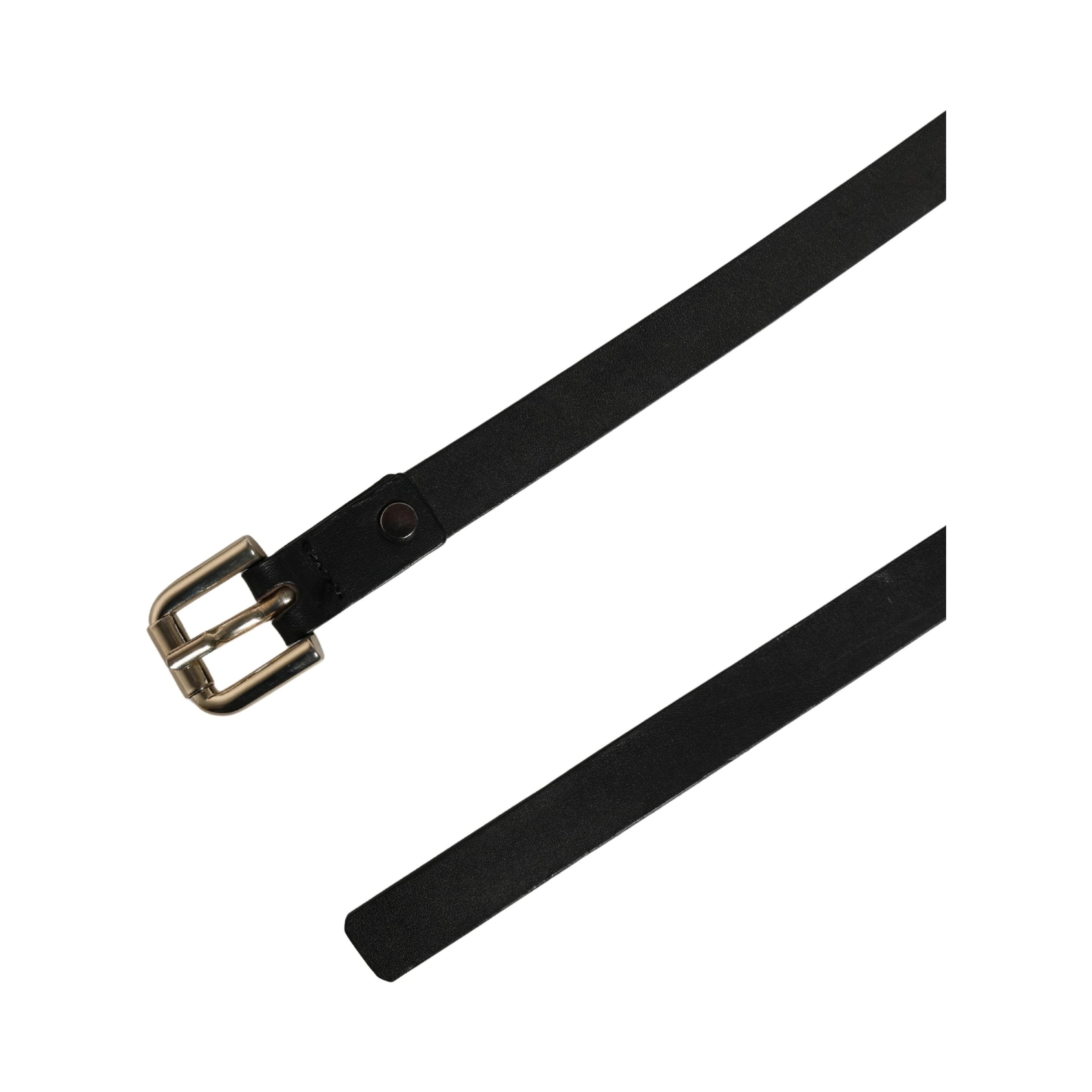 Black Leather Slim Gold Tone Buckle Waist Men Belt