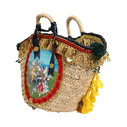 Multicolor Woven Straw Basket Embellished Sicily Bag