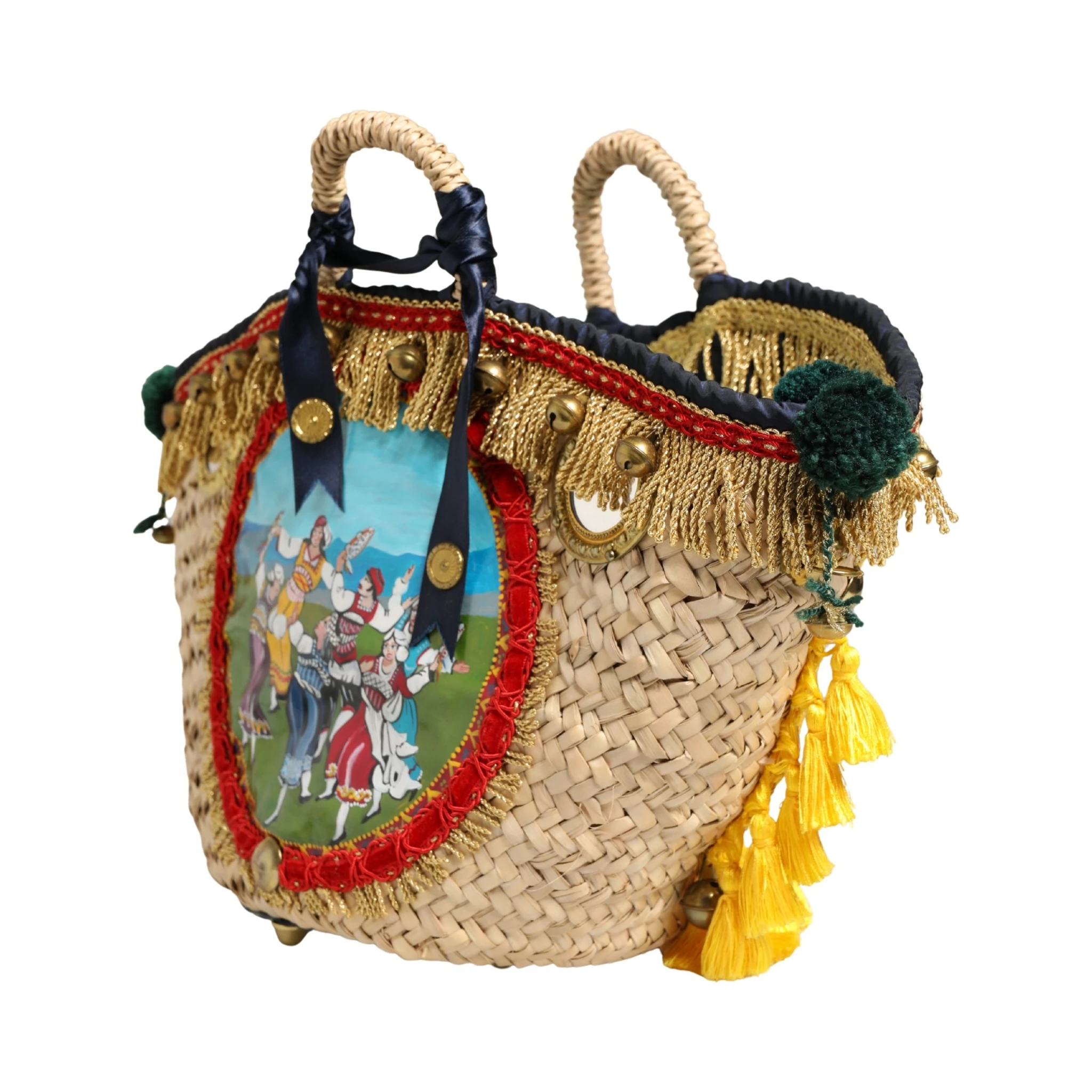 Multicolor Woven Straw Basket Embellished Sicily Bag