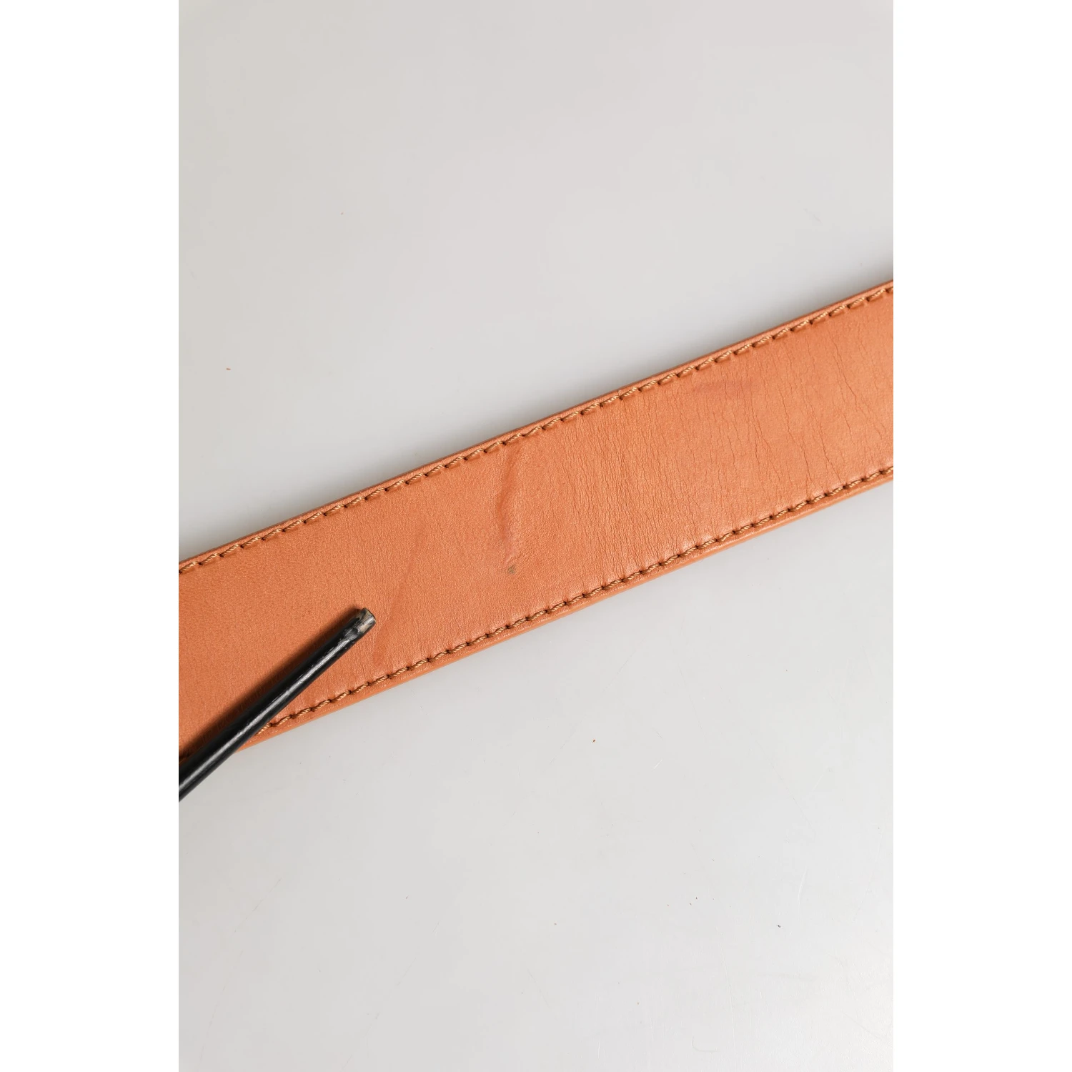 Orange Leather Hexagon Metal Buckle Waist Women Belt