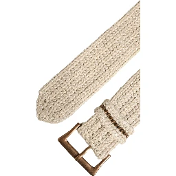 Beige Woven Vintage Metal Buckle Waist Belt