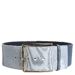 Blue Two Tone Denim Gold Metal Buckle Belt