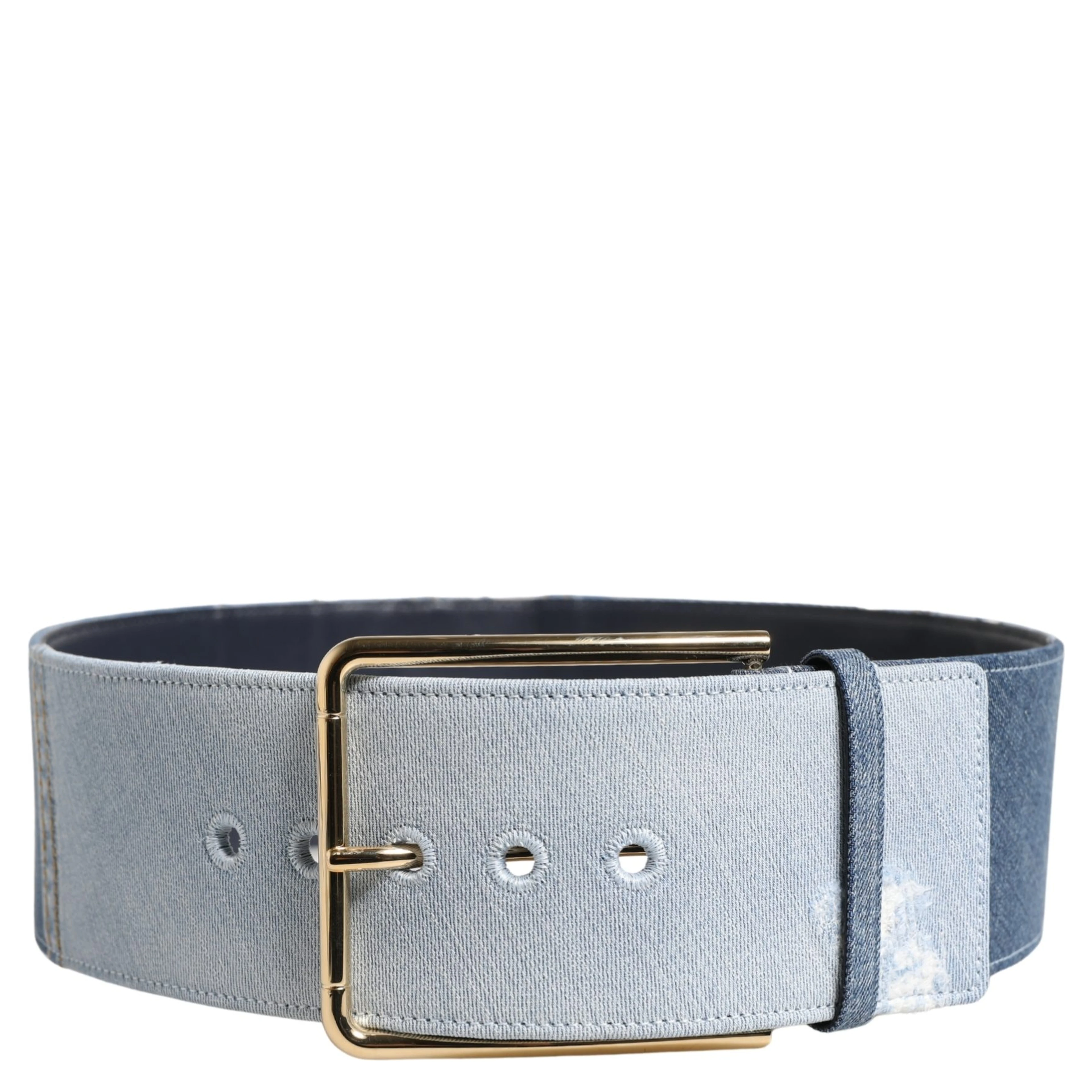 Blue Two Tone Denim Gold Metal Buckle Belt