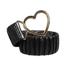 Black Leather Gold Heart Metal Buckle Belt