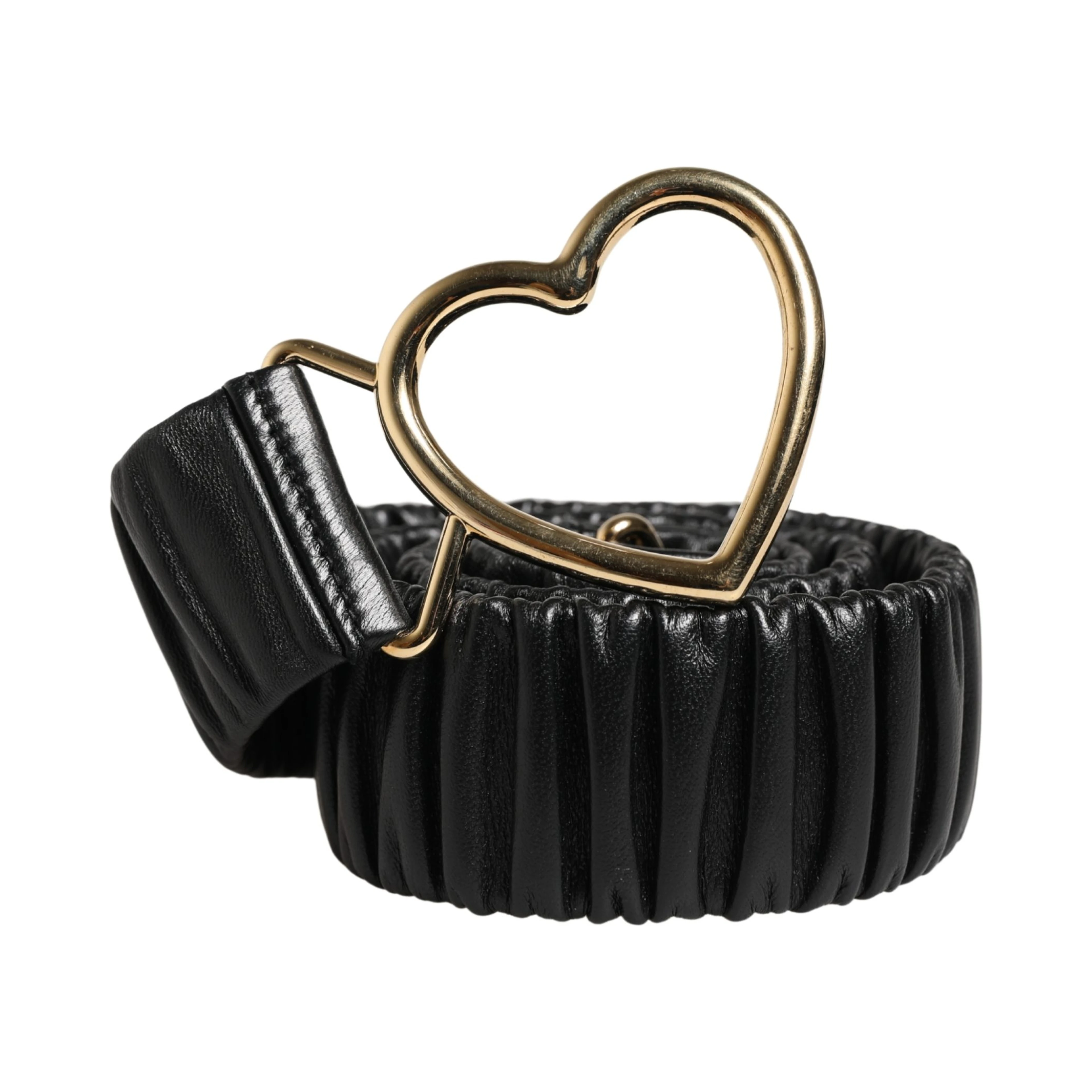 Black Leather Gold Heart Metal Buckle Belt