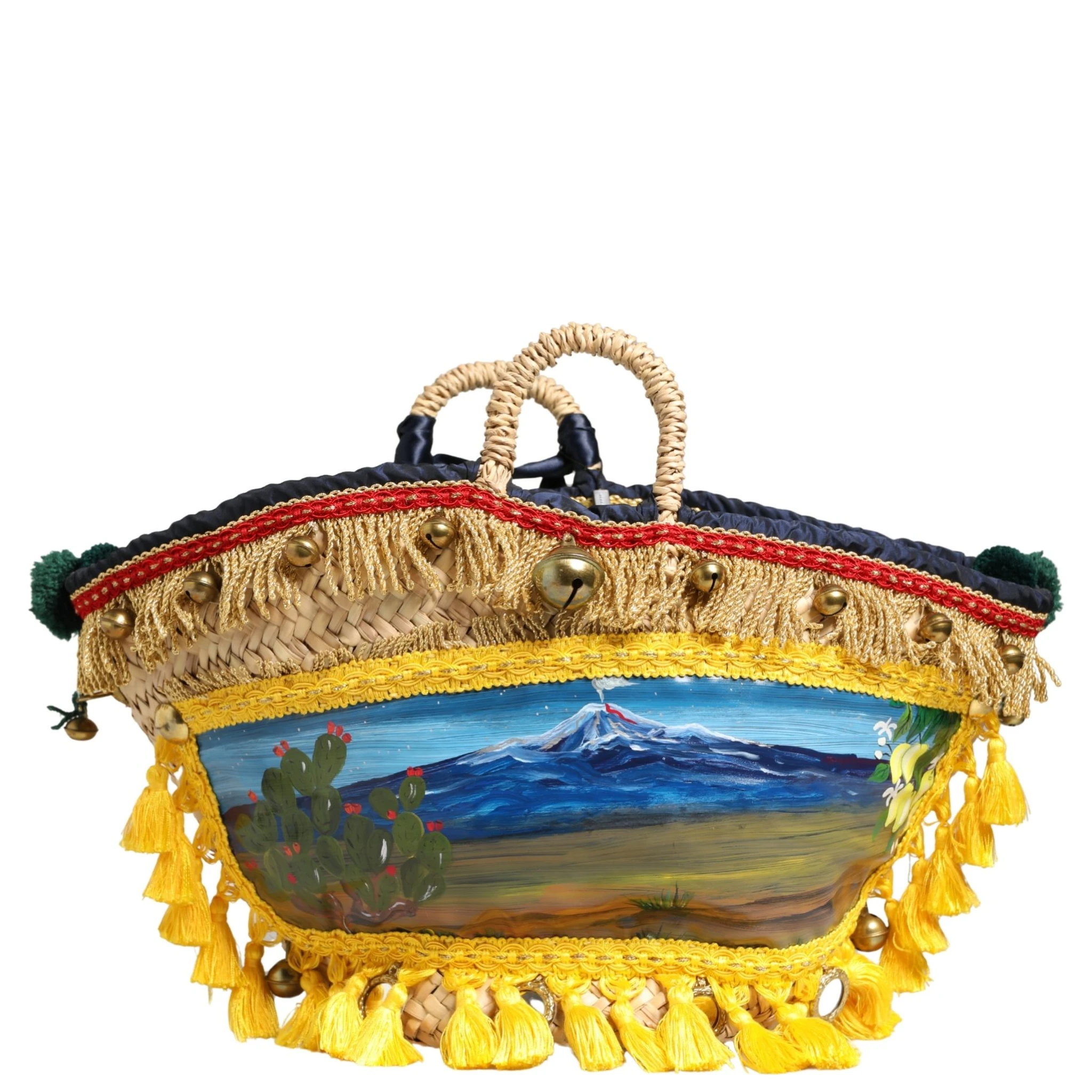 Multicolor Woven Straw Basket Embellished Sicily Bag