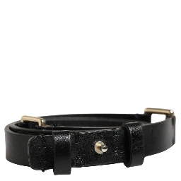 Black Leather Thin Gold Metal Brass Buckle Waist Belt