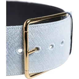 Blue Two Tone Denim Gold Metal Buckle Belt