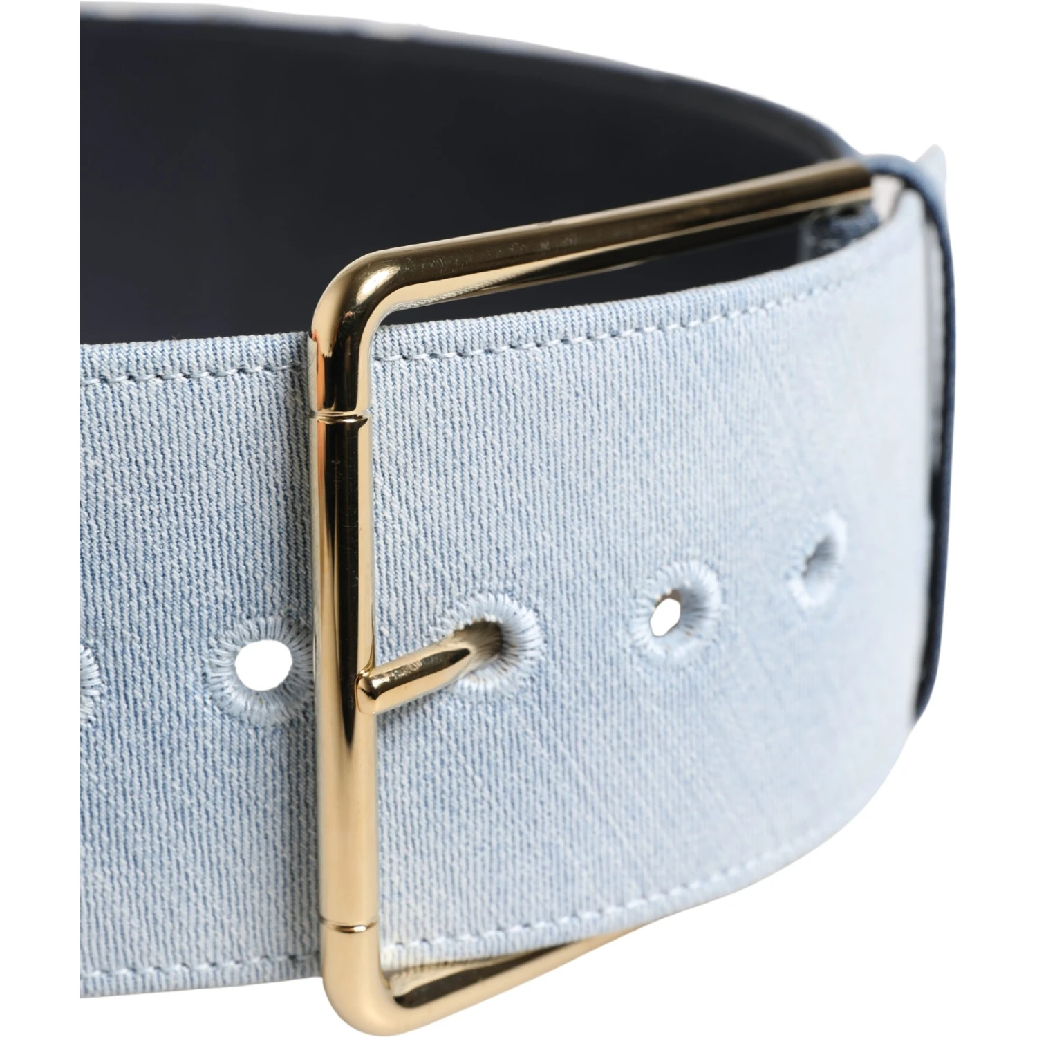 Blue Two Tone Denim Gold Metal Buckle Belt