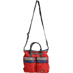 Red Nylon Multiple Compartments Tote Shoulder Borse Bag