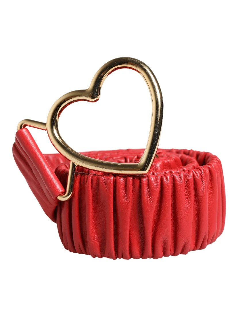 Red Leather Gold Heart Metal Buckle Belt