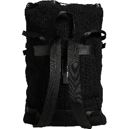 Black Tricot Wool Blend Duffel Backpack Travel Borse Bag