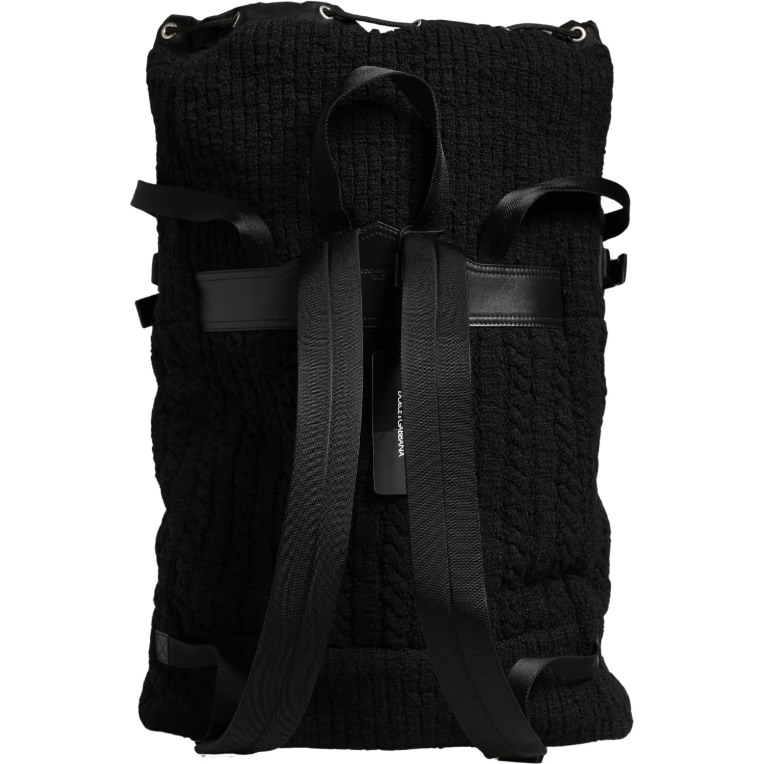 Black Tricot Wool Blend Duffel Backpack Travel Borse Bag