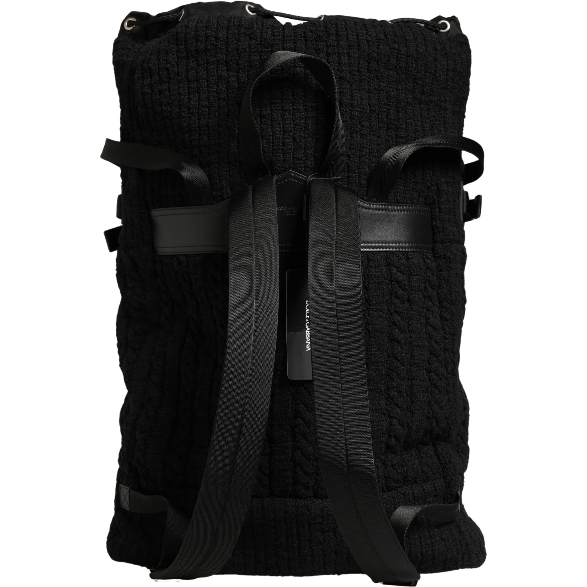 Black Tricot Wool Blend Duffel Backpack Travel Borse Bag