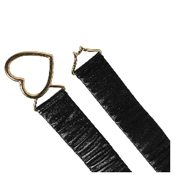 Black Leather Gold Heart Metal Buckle Belt