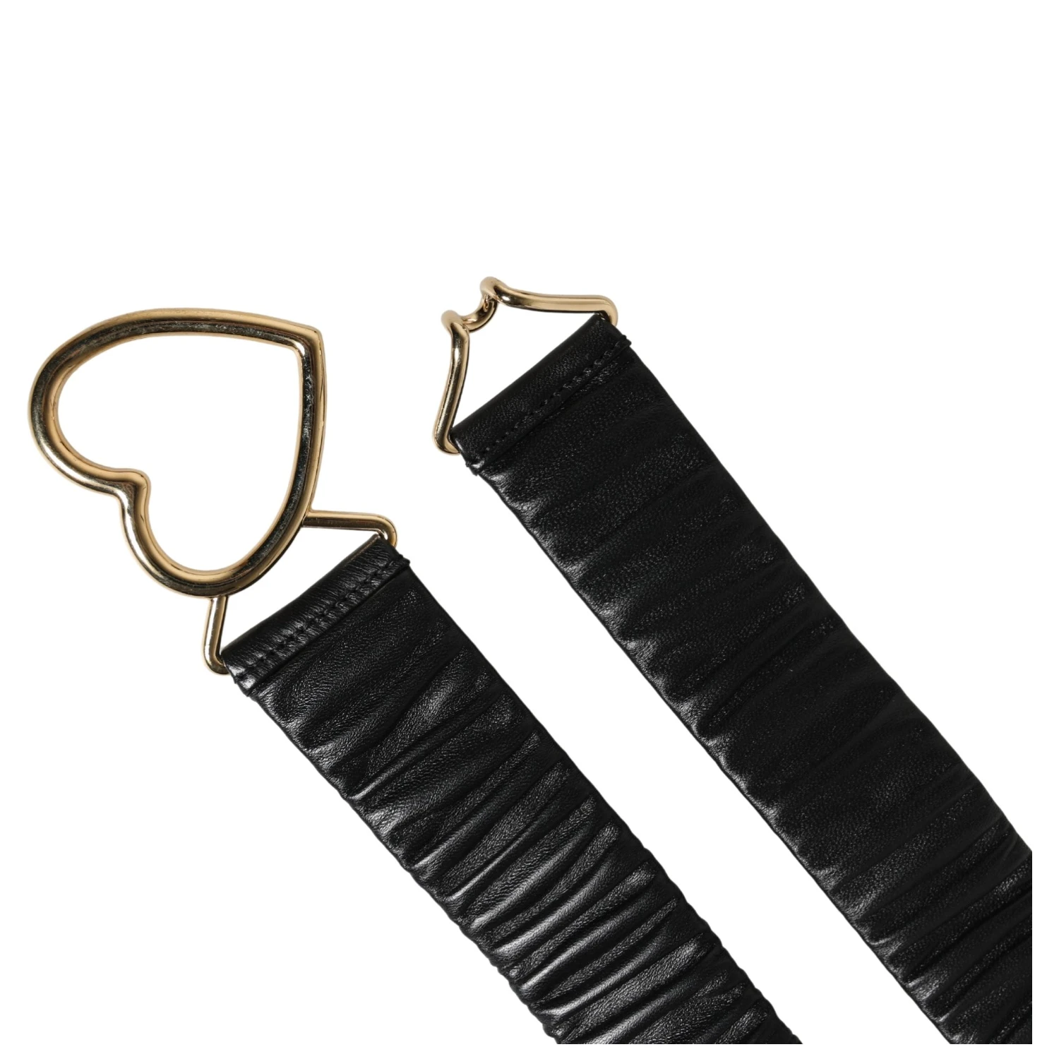Black Leather Gold Heart Metal Buckle Belt