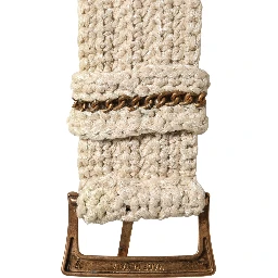 Beige Woven Vintage Metal Buckle Waist Belt