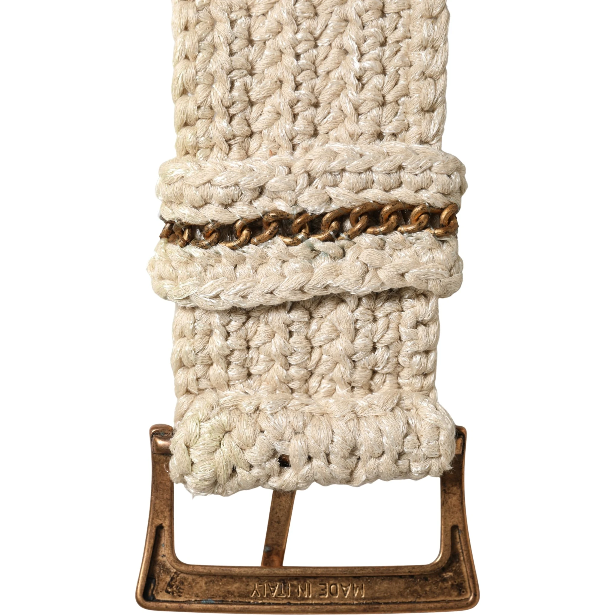 Beige Woven Vintage Metal Buckle Waist Belt