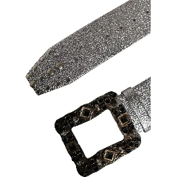 Silver Leather Crystal Metal Buckle Belt