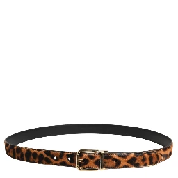 Brown Calf Fur Leopard Metal Buckle Belt