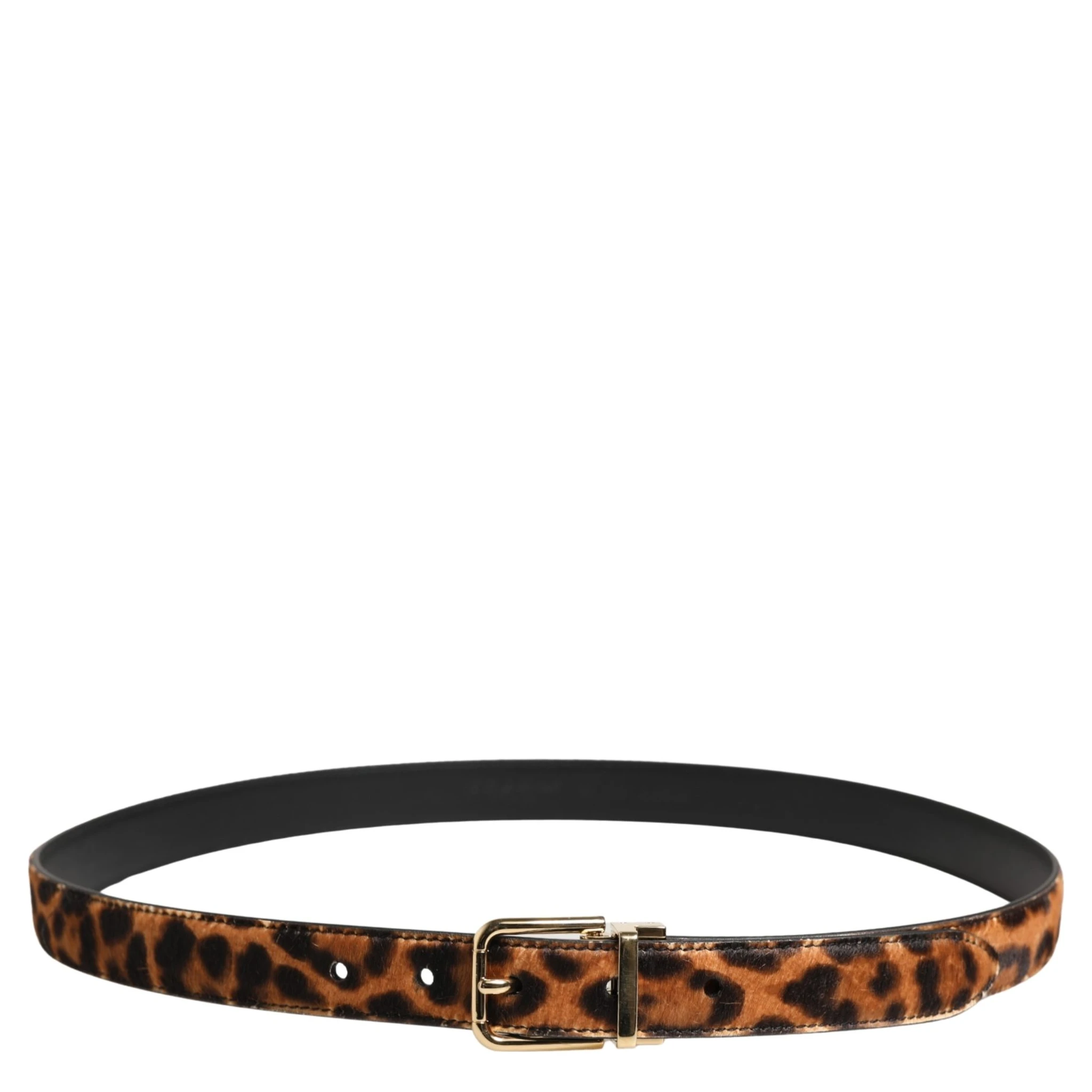 Brown Calf Fur Leopard Metal Buckle Belt