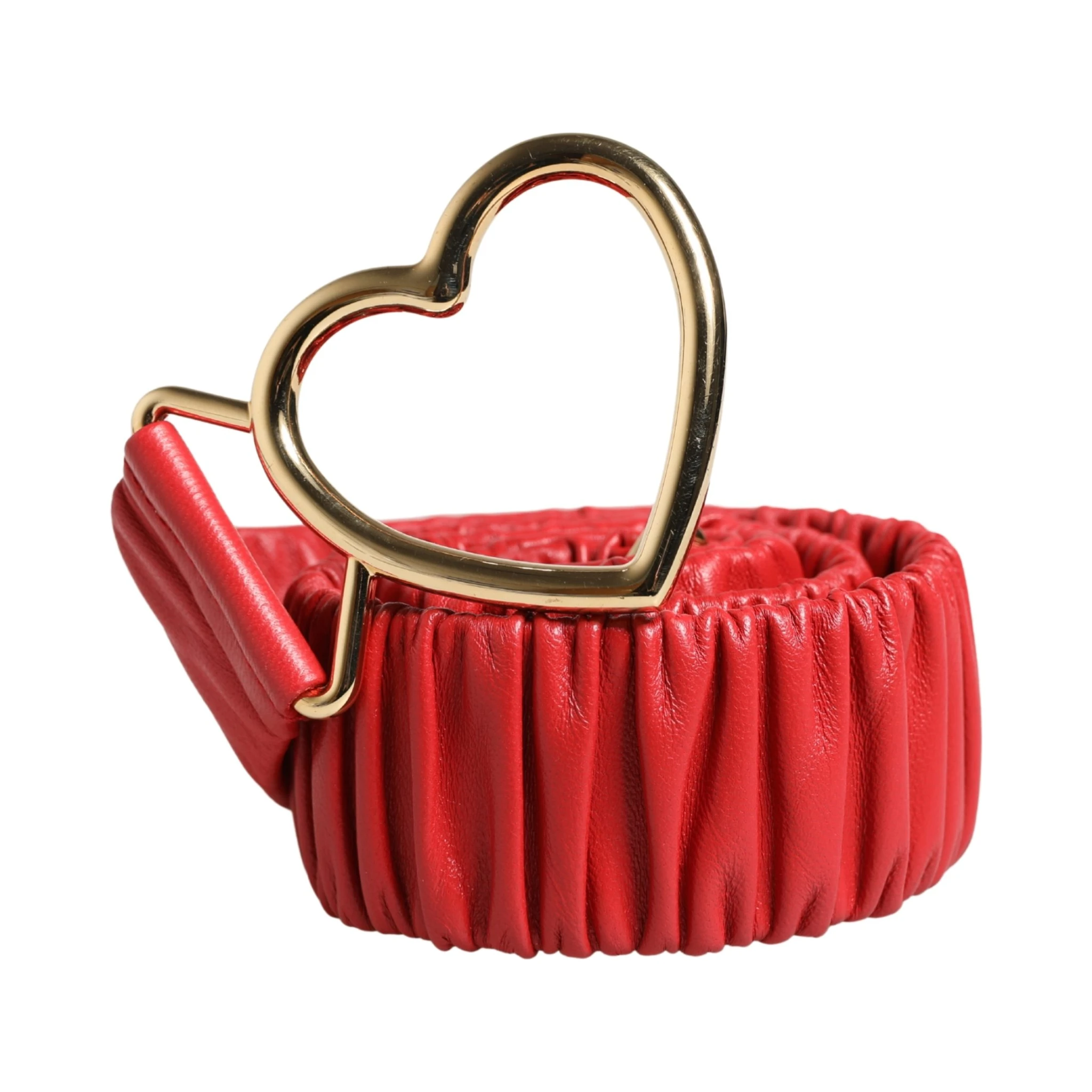 Red Leather Gold Heart Metal Buckle Belt