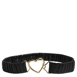 Black Leather Gold Heart Metal Buckle Belt