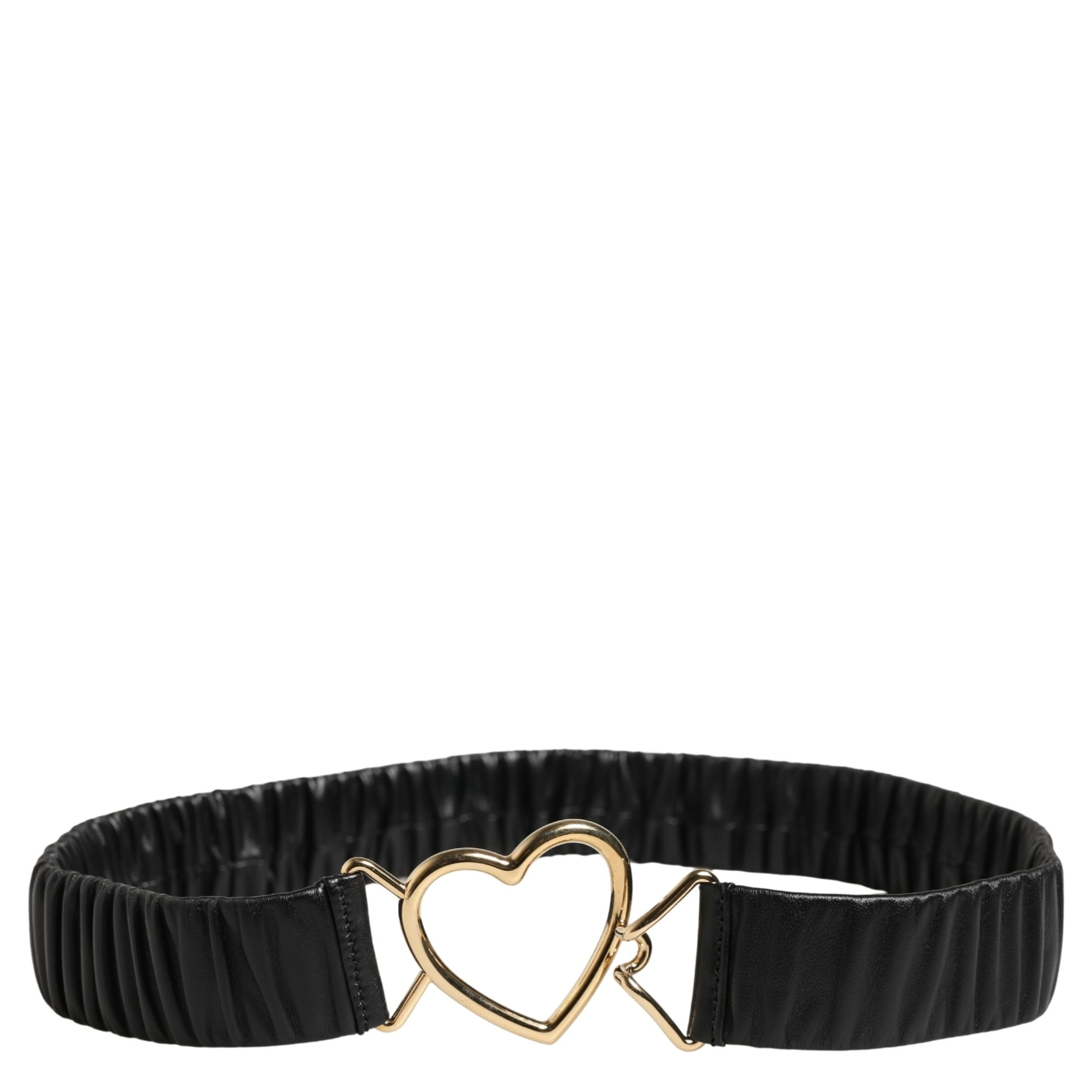 Black Leather Gold Heart Metal Buckle Belt