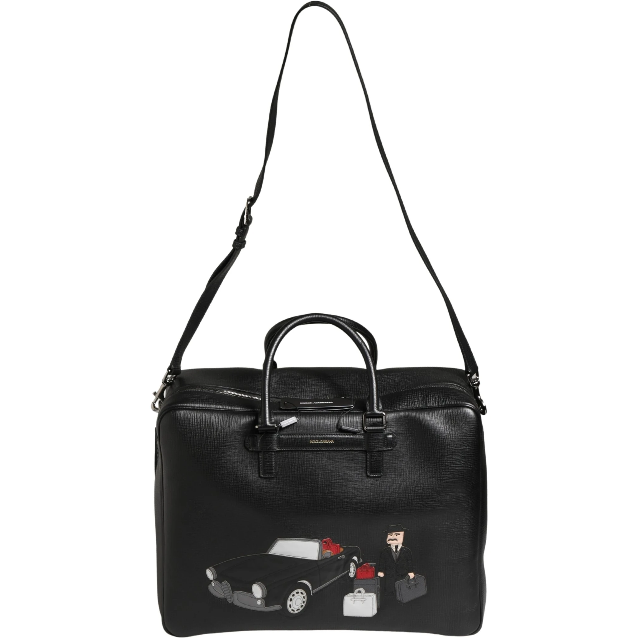 Black Car Man Applique Leather Weekender Borse Bag