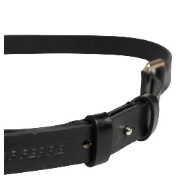 Black Leather Thin Gold Metal Brass Buckle Waist Belt