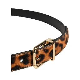 Brown Calf Fur Leopard Metal Buckle Belt