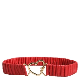 Red Leather Gold Heart Metal Buckle Belt