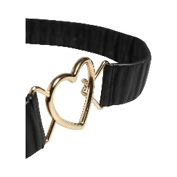 Black Leather Gold Heart Metal Buckle Belt