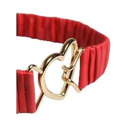 Red Leather Gold Heart Metal Buckle Belt