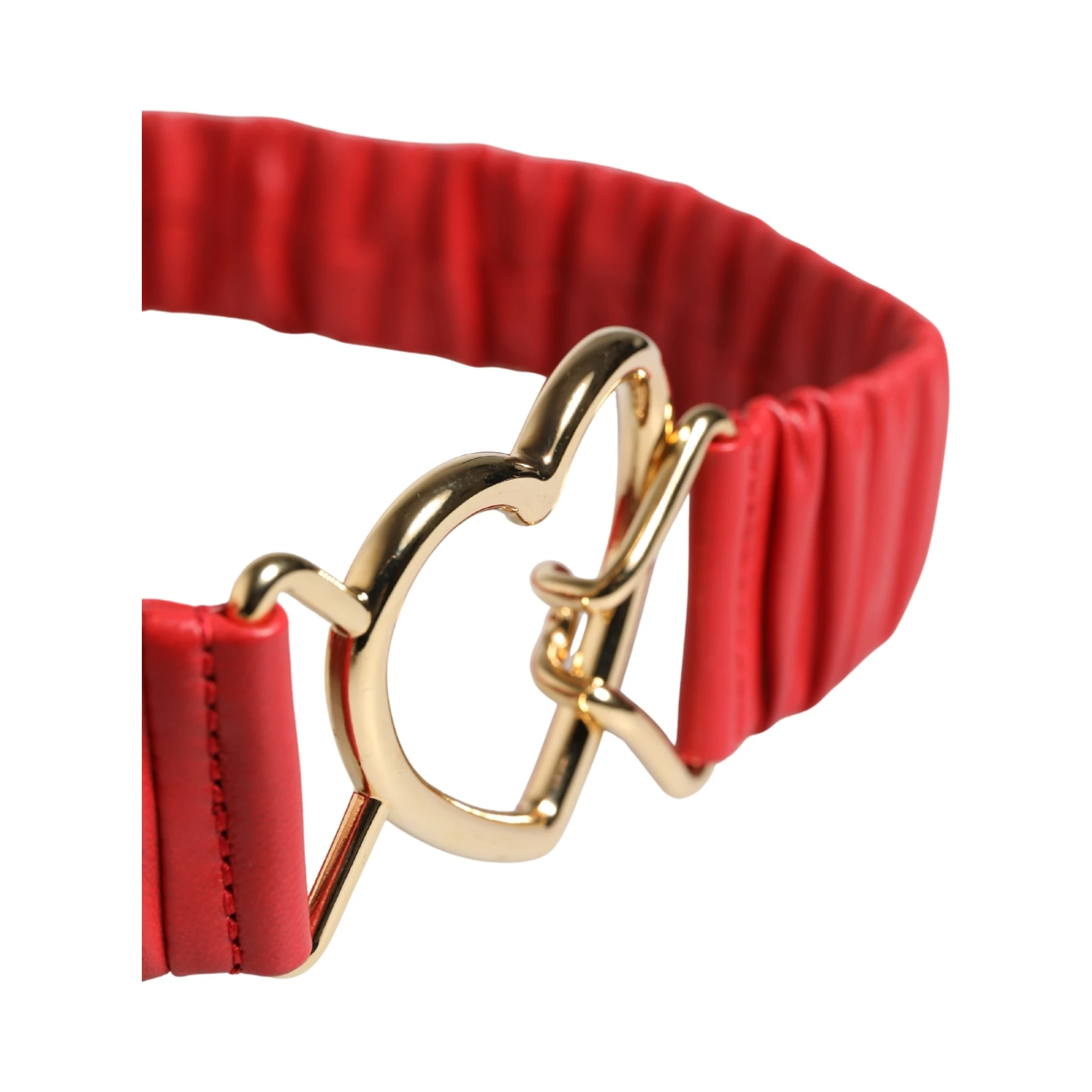 Red Leather Gold Heart Metal Buckle Belt