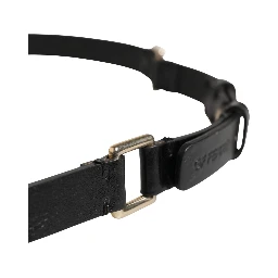 Black Leather Thin Gold Metal Brass Buckle Waist Belt