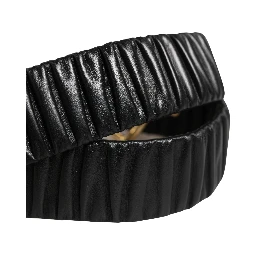 Black Leather Gold Heart Metal Buckle Belt