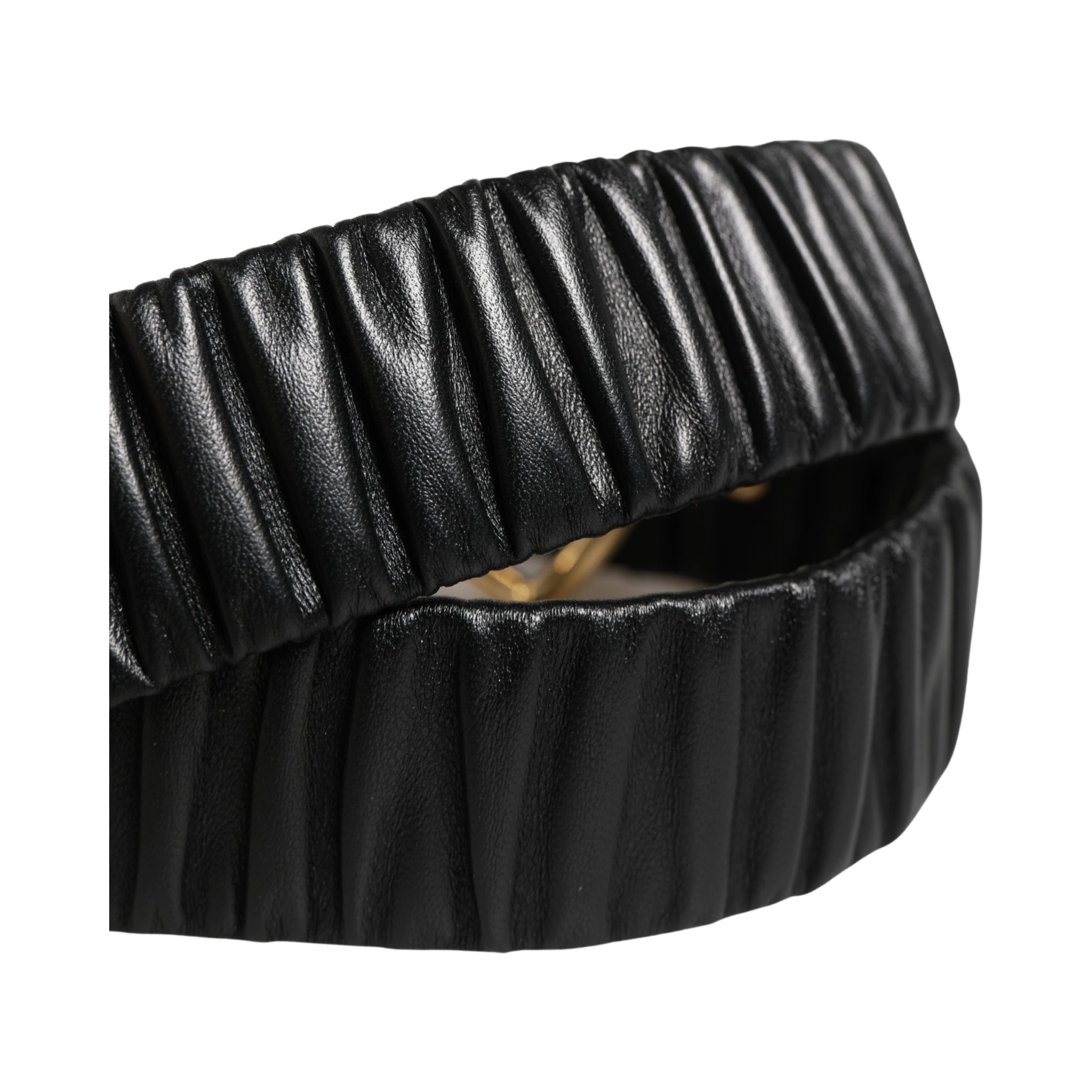 Black Leather Gold Heart Metal Buckle Belt