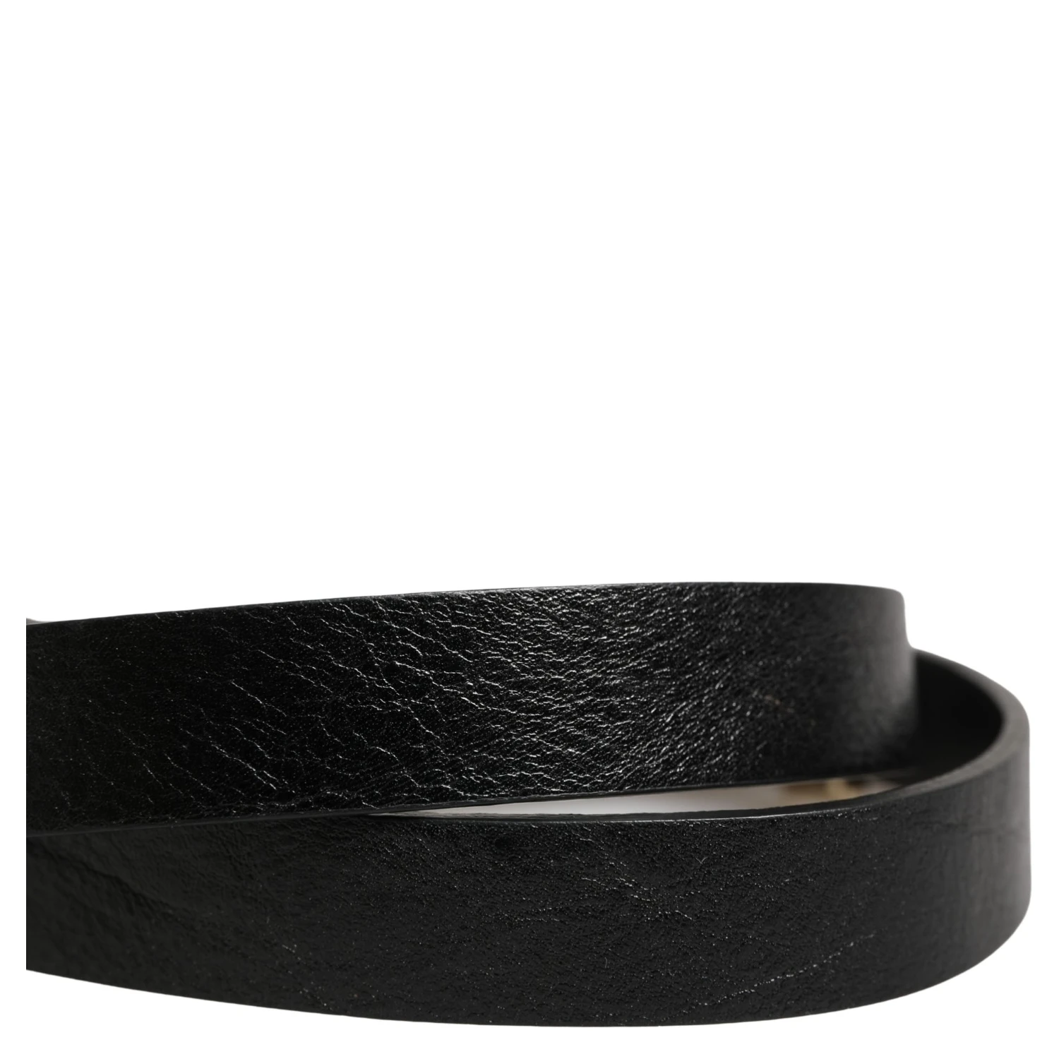 Black Leather Thin Gold Metal Brass Buckle Waist Belt