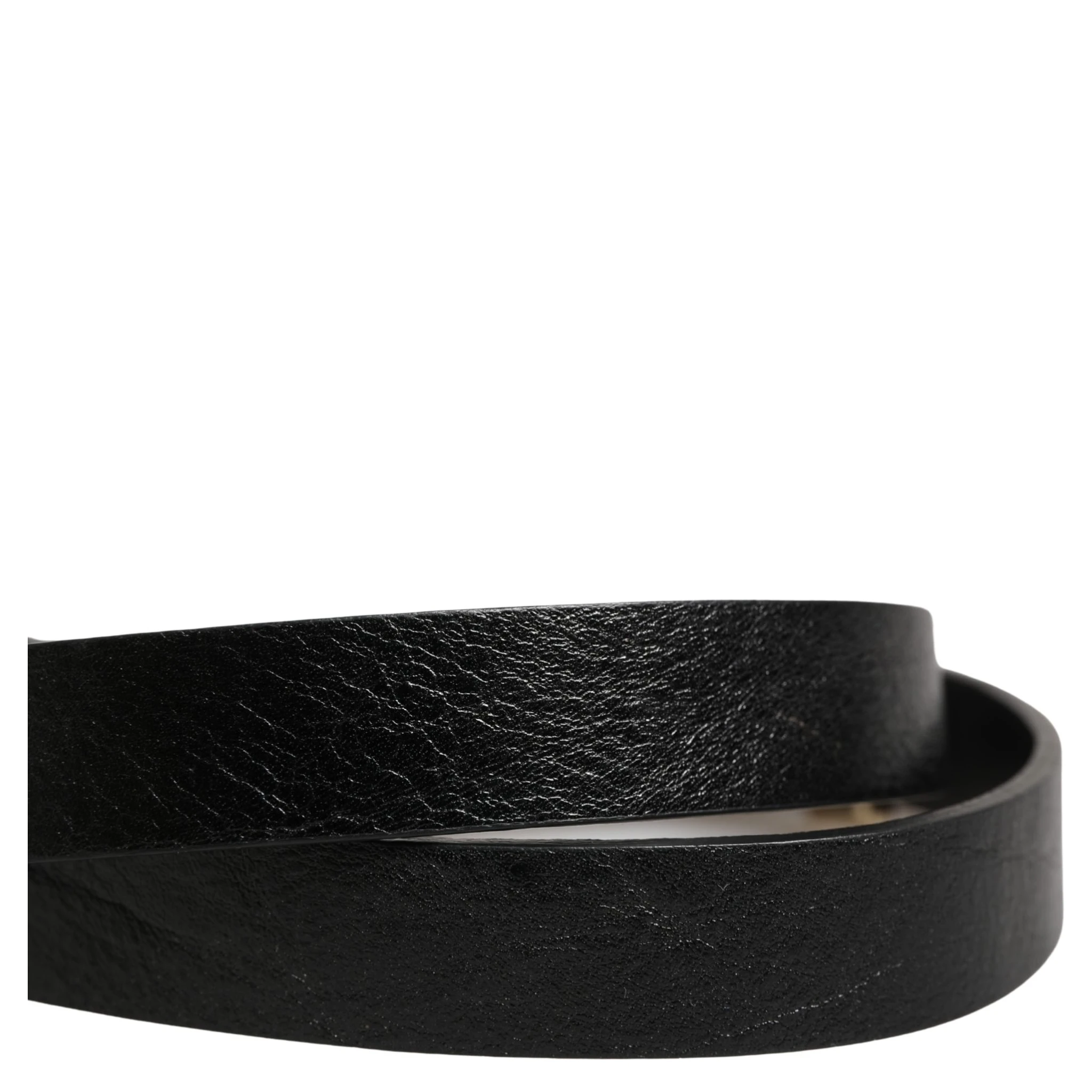 Black Leather Thin Gold Metal Brass Buckle Waist Belt
