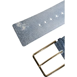 Blue Two Tone Denim Gold Metal Buckle Belt
