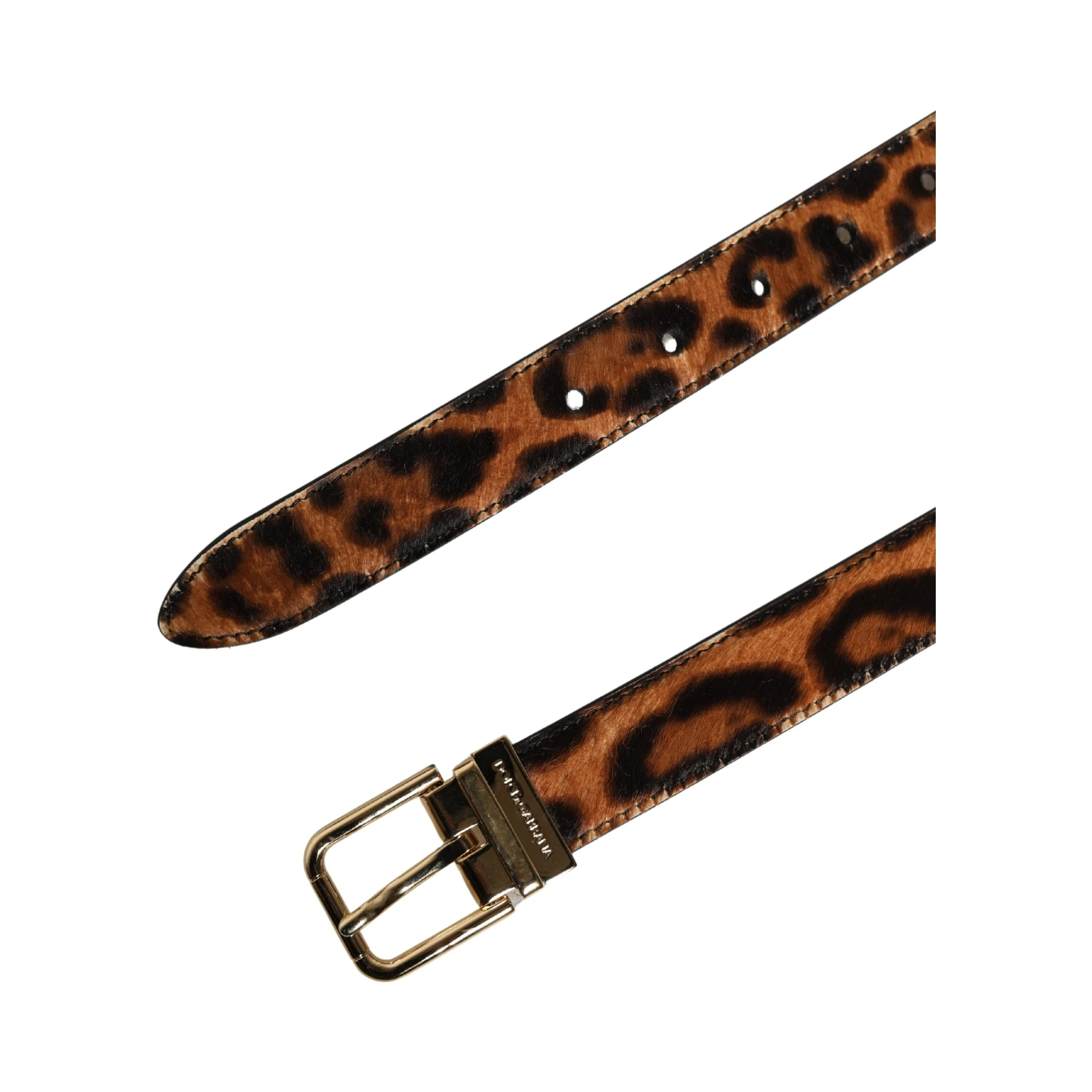 Brown Calf Fur Leopard Metal Buckle Belt
