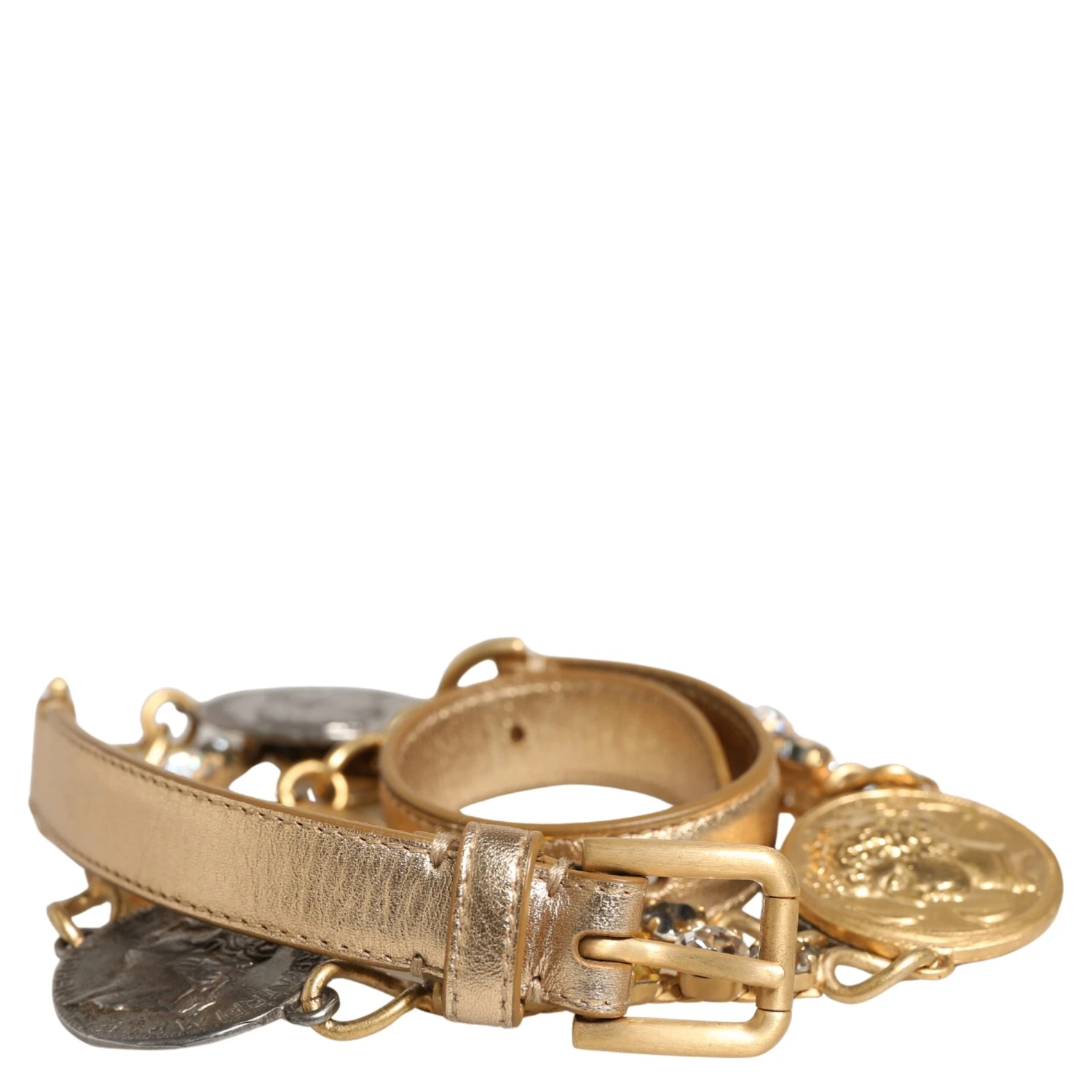 Gold Brass Chain Coin Embellished Metal Buckle Belt
